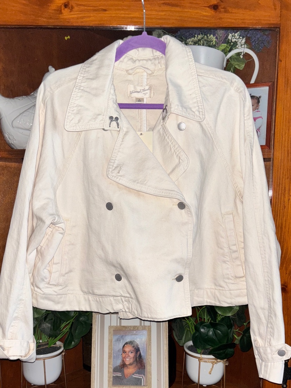 Universal Thread XL Cream Cropped Double-Breasted Jean Jacket-NWT